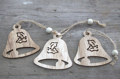 Confezione da 3 decorazioni natalizie in legno – Campana 