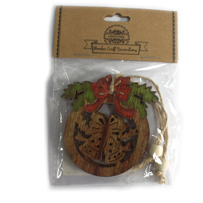 Confezione da 2 decorazioni natalizie in legno: fiocco di neve e pupazzo di neve 