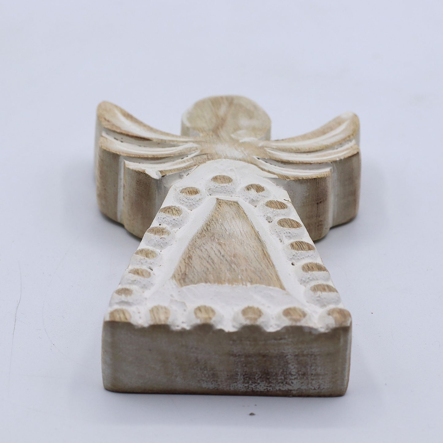 Angelo in legno di mango - Sbiancato - 13 cm