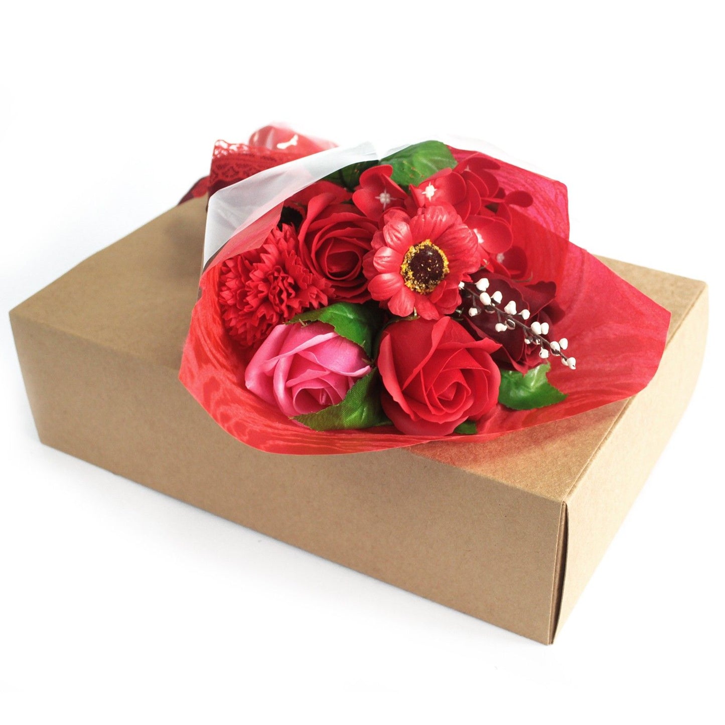 Bouquet di fiori di sapone per le mani in scatola - Rosso