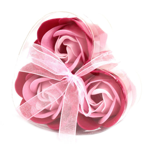 Set di 3 scatole a forma di cuore con fiori di sapone - Rose rosa