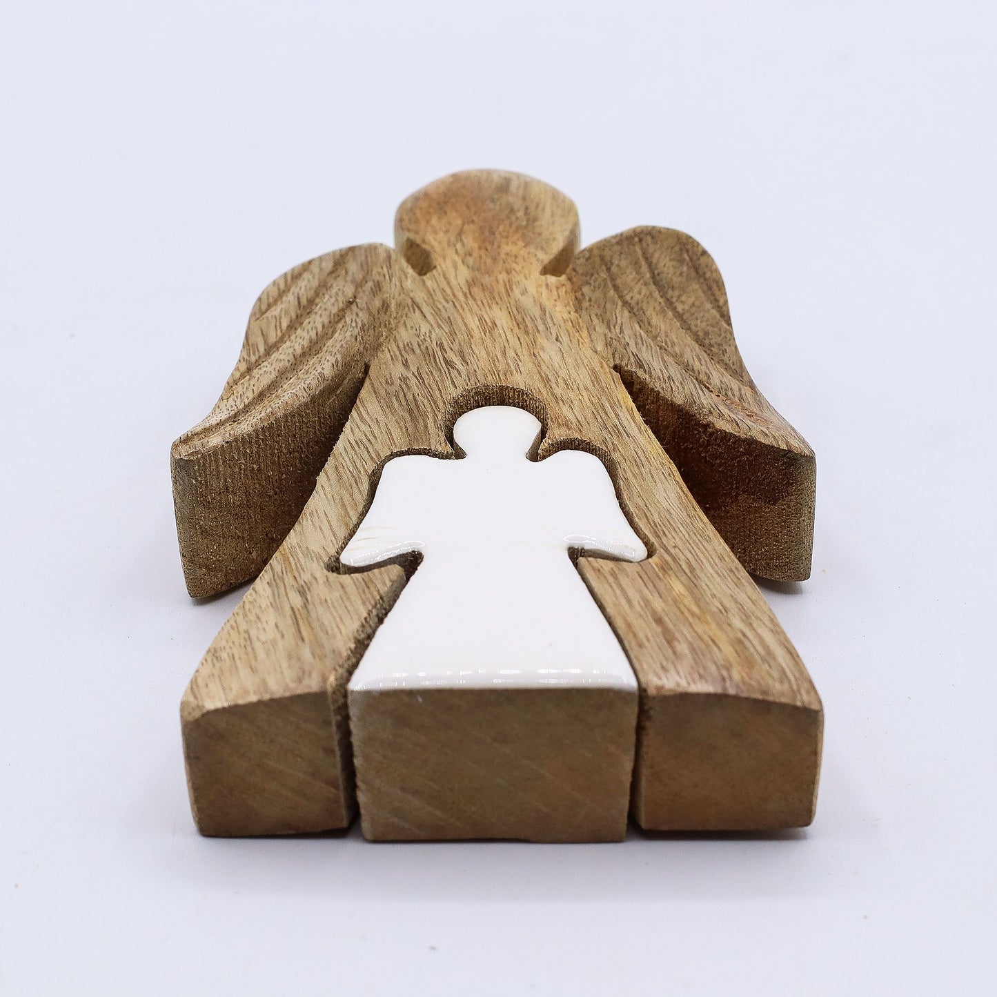 Angelo in legno di mango - smaltato bianco - 15 cm