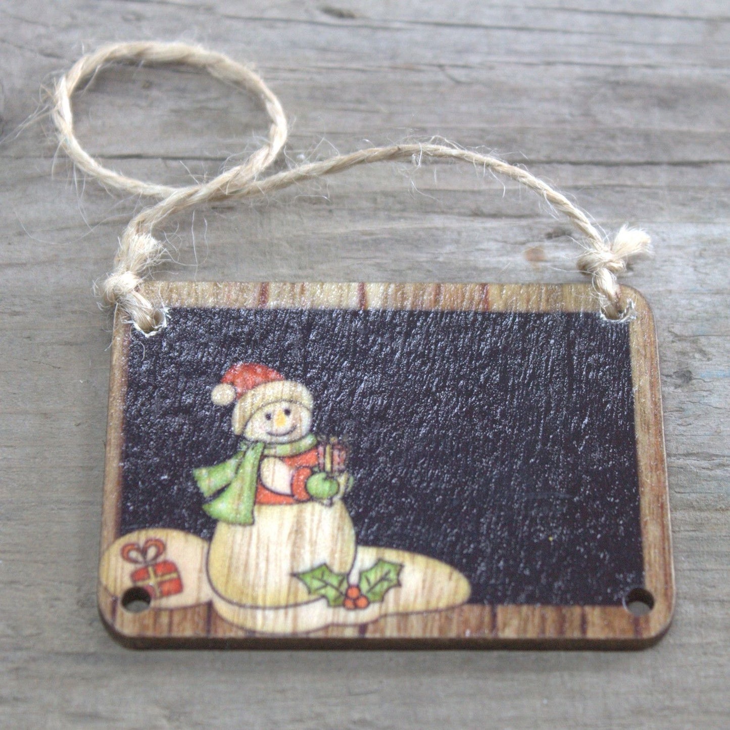 Confezione da 2 decorazioni natalizie in legno - Pupazzo di neve 