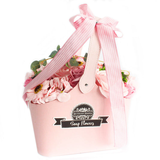 Bouquet di fiori di sapone a forma di cestino - Rosa