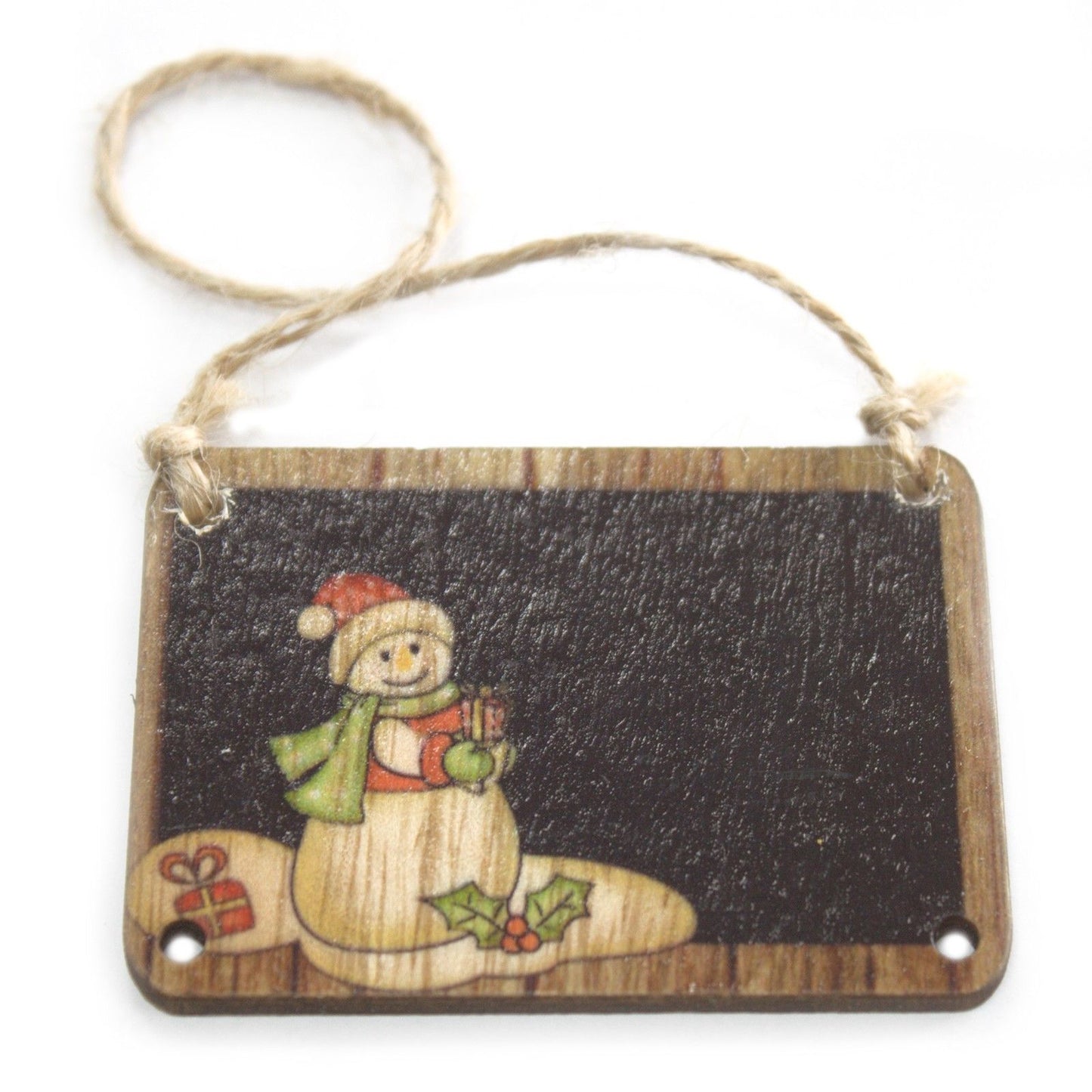 Confezione da 2 decorazioni natalizie in legno - Pupazzo di neve 