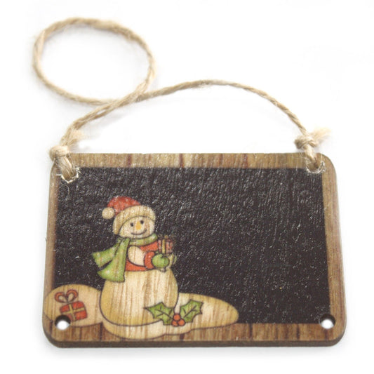 Confezione da 2 decorazioni natalizie in legno - Pupazzo di neve 