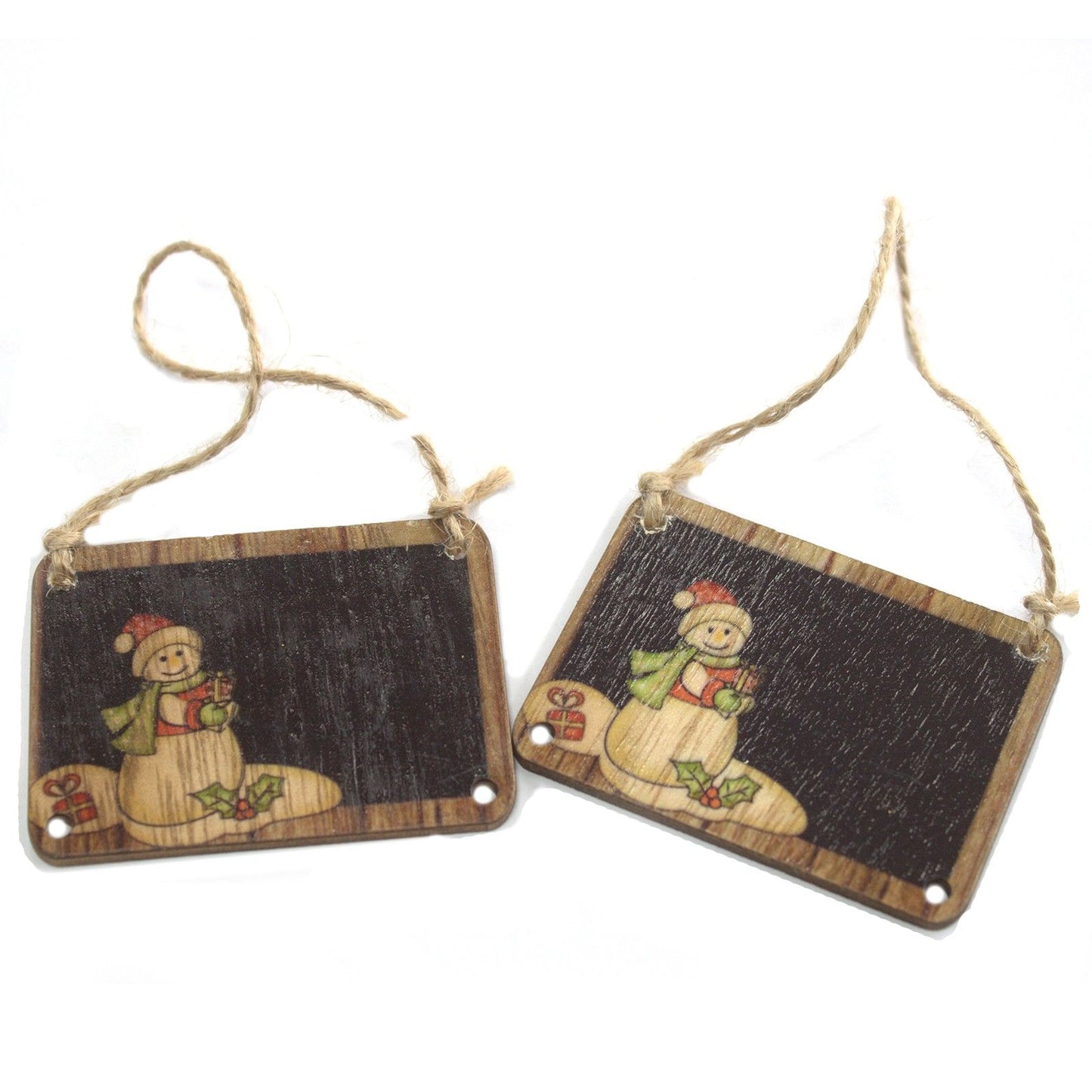 Confezione da 2 decorazioni natalizie in legno - Pupazzo di neve 