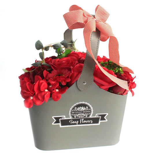 Bouquet di fiori di sapone a forma di cestino - Rosso
