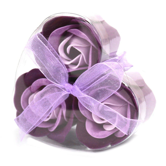 Set di 3 scatole a forma di cuore con fiori di sapone - Rose di lavanda
