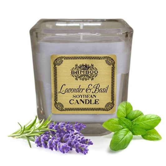Candele in barattolo di soia - Lavanda e basilico