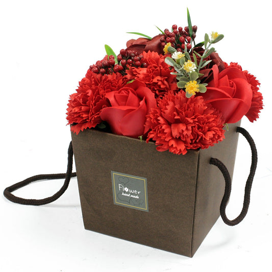Bouquet di fiori di sapone - Rosa rossa e garofano