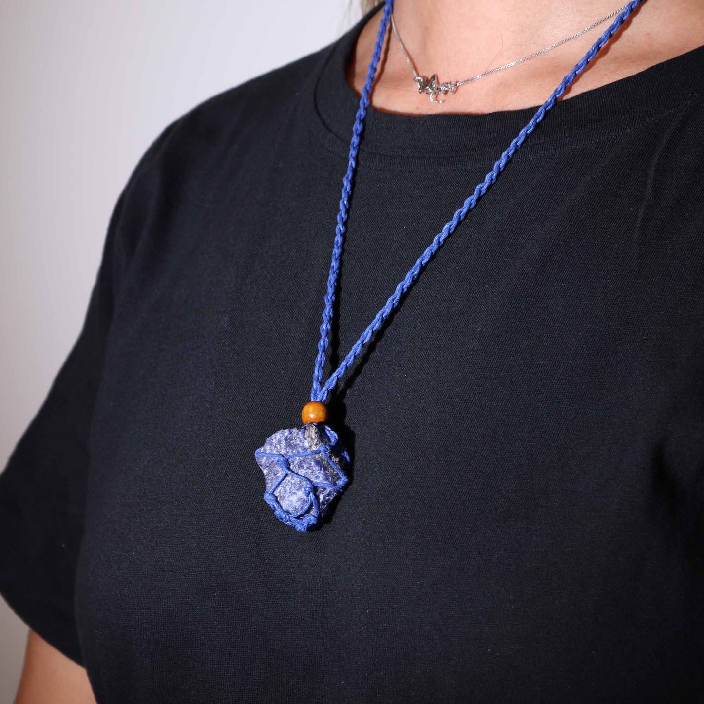 Collana con pietre preziose di cristallo, cordino da 45 cm/18 pollici - Blu navy
