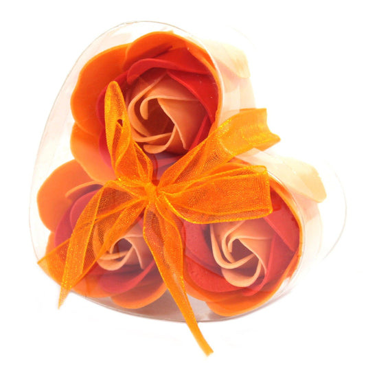 Set di 3 scatole a forma di cuore con fiori di sapone - Rose pesca