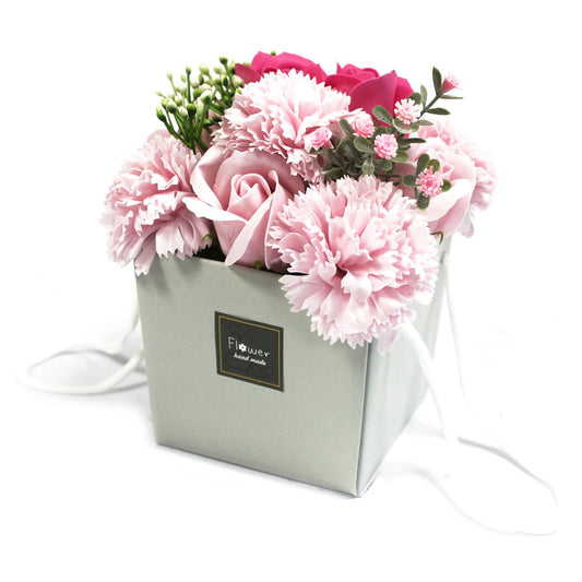 Bouquet di fiori di sapone - Rosa rosa e garofano