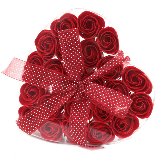 Set di 24 scatole a forma di cuore con fiori di sapone - Rose rosse