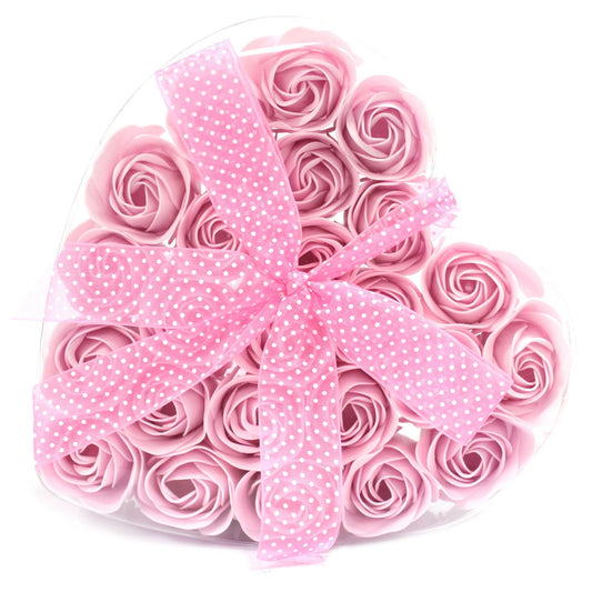 Set di 24 scatole a forma di cuore con fiori di sapone - Rose rosa