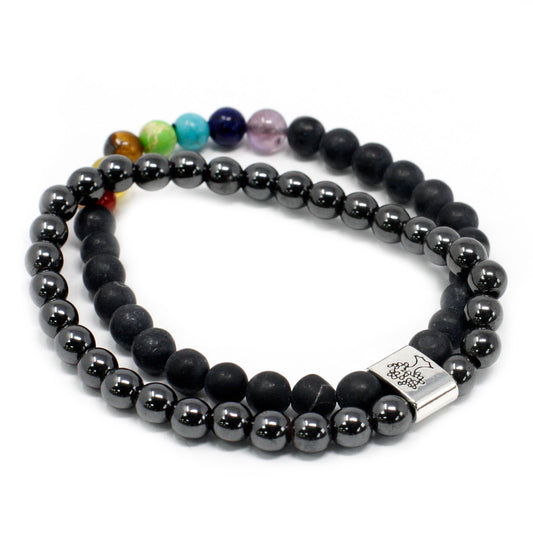Bracciale magnetico con pietre preziose – pietra nera (chakra)