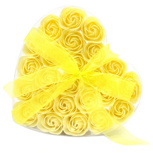 Set di 24 scatole a forma di cuore con fiori di sapone - Rose gialle