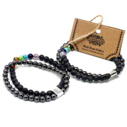 Bracciale magnetico con pietre preziose – pietra nera (chakra)
