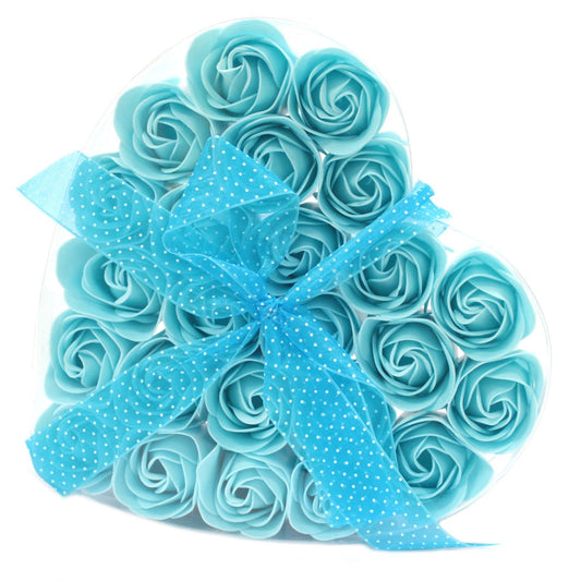 Set di 24 scatole a forma di cuore con fiori di sapone - Rose blu