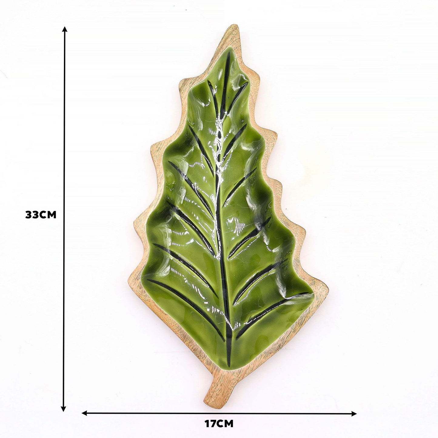 Ciotola in legno smaltato a forma di foglia - 33x17cm