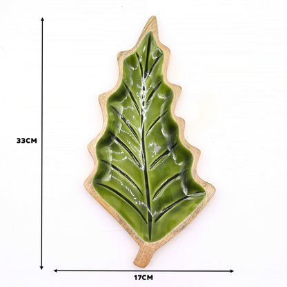 Ciotola in legno smaltato a forma di foglia - 33x17cm