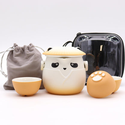Set teiera e tre tazze Panda - arancione
