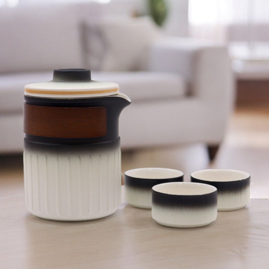 Set da viaggio in ceramica con teiera – Tre amici – confezione da viaggio