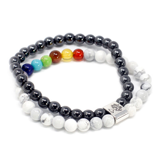 Bracciale magnetico con pietre preziose: howlite bianca (chakra)