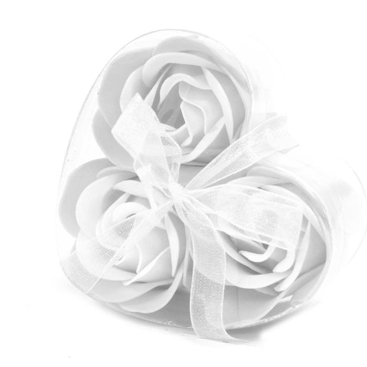 Set di 3 scatole a forma di cuore con fiori di sapone - Bianco